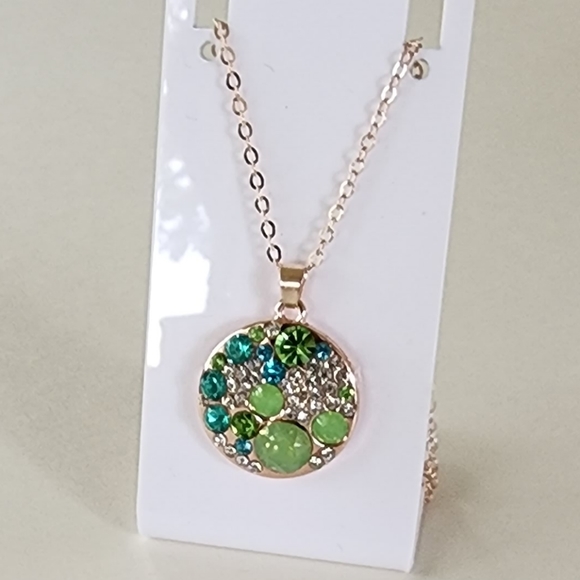 🐭 Mickey Mouse Aqua Gemstone Rose Gold Necklace - Picture 2 of 7